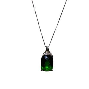 925 PM Silver Necklace Lab Created Emerald Pendant CZ 17.5 Inches